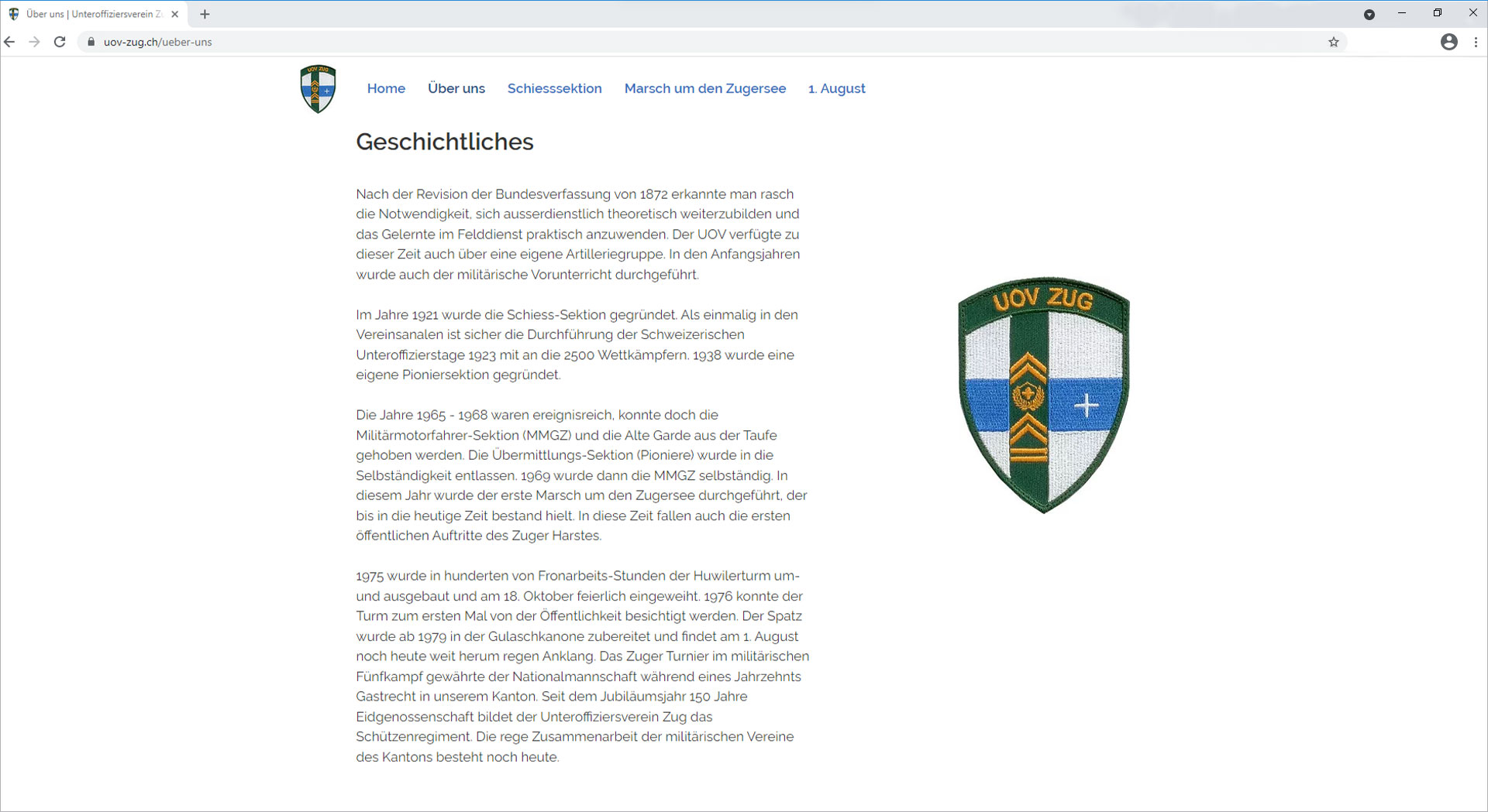 Geschichtliches auf www.uov-zug.ch