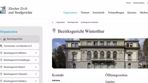 Gerichtsseite des Bezirksgerichts Winterthur auf gerichte-zh.ch