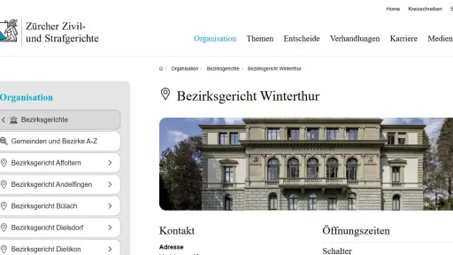Gerichtsseite des Bezirksgerichts Winterthur auf gerichte-zh.ch