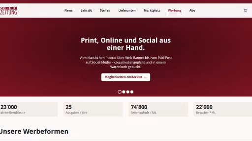 Landingpage Werbung der SchreinerZeitung mit Hero-Slider und Facts & Figures