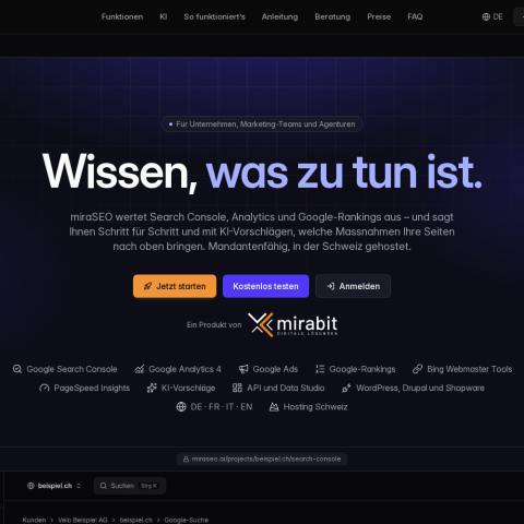 miraSEO &ndash; das SEO-Tool mit KI aus der Schweiz
