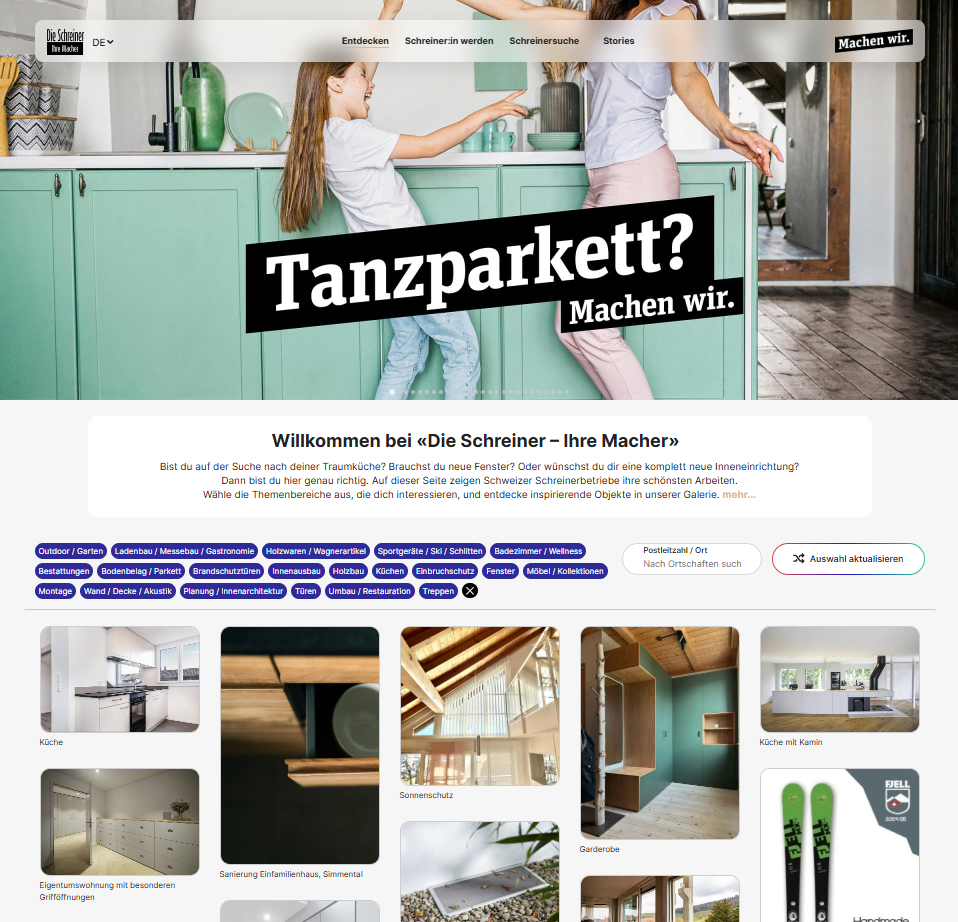 Startseite mit Endlos-Scrolling