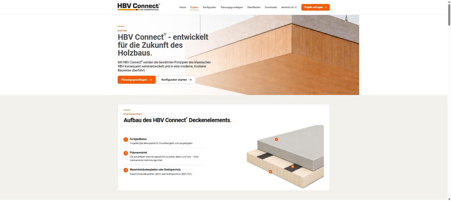 Systemseite mit Aufbau des HBV Connect Deckenelements