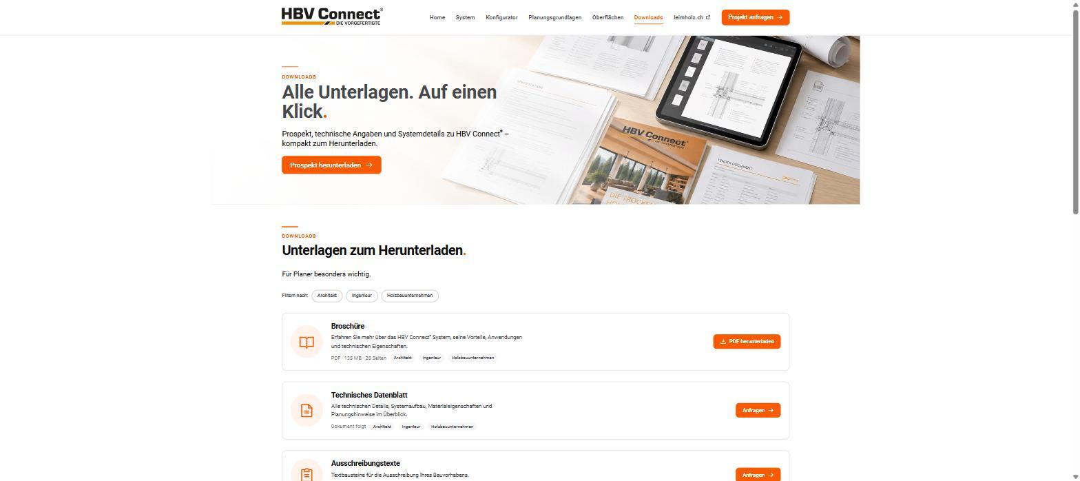Downloadbereich mit Brosch&uuml;re, technischem Datenblatt und Ausschreibungstexten