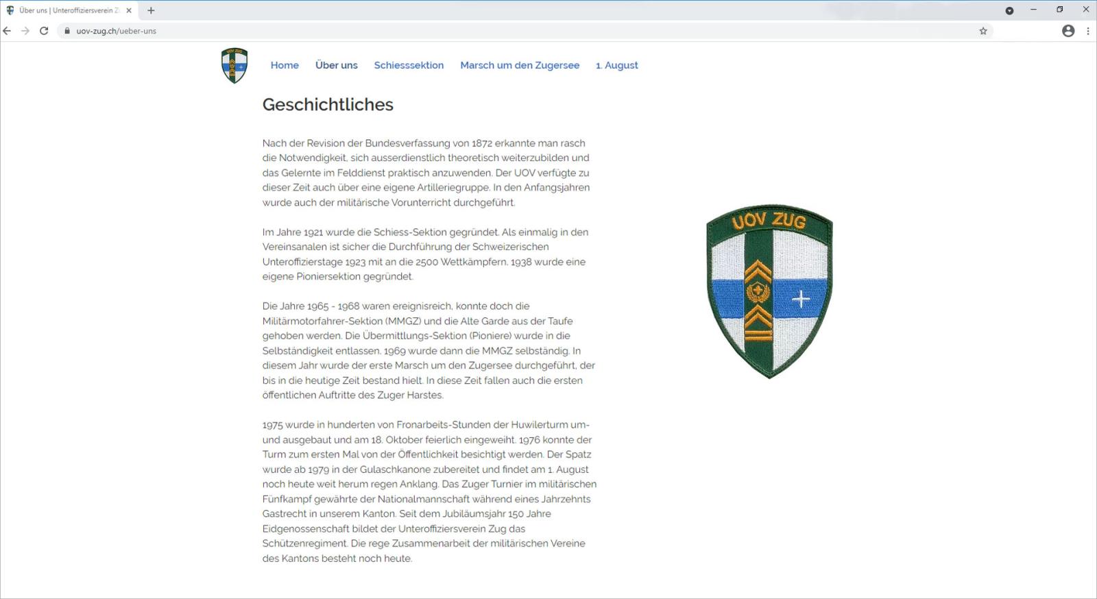 Geschichtliches auf www.uov-zug.ch
